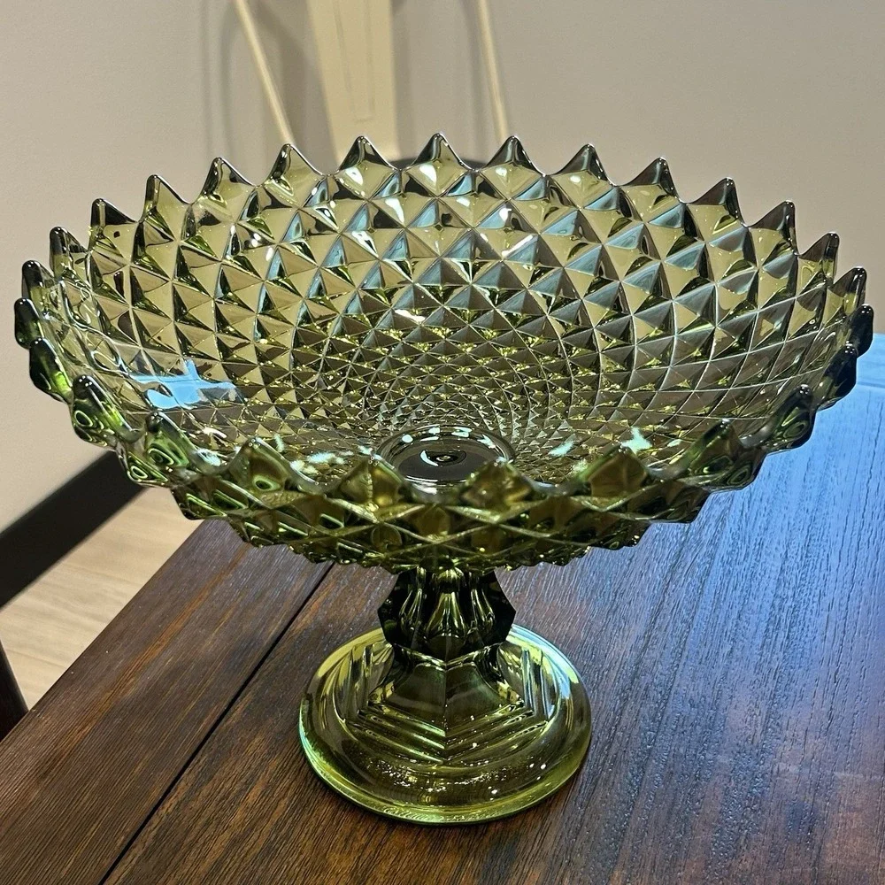 Westmoreland Sawtooth Compote Green Pedestal Vintage 9